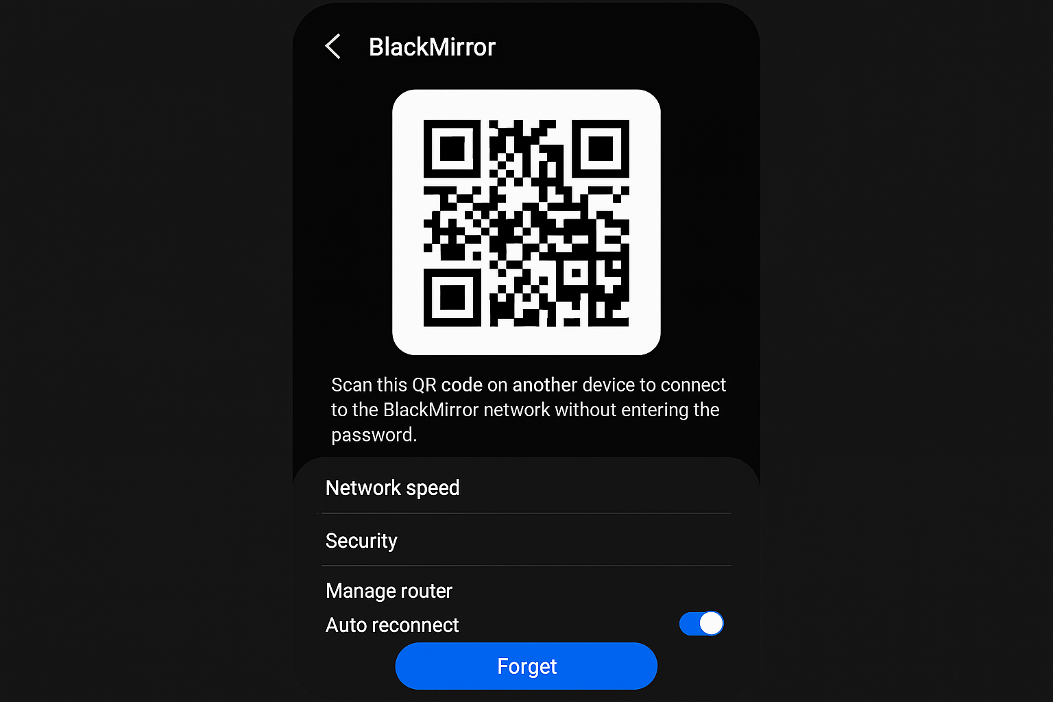 Samsung Wi-Fi QR code display screen