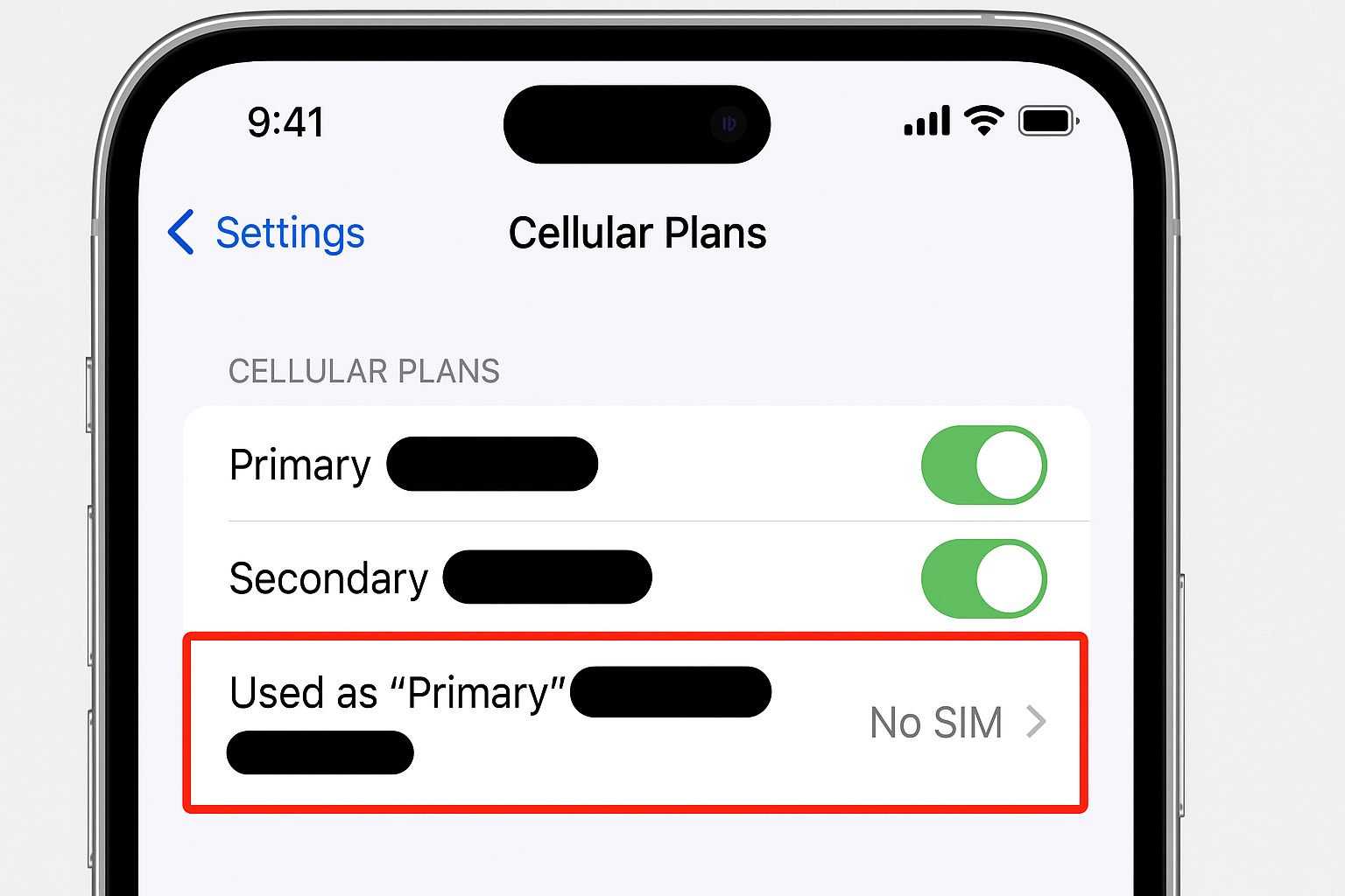 iPhone Settings > Cellular showing eSIM plans with Remove option