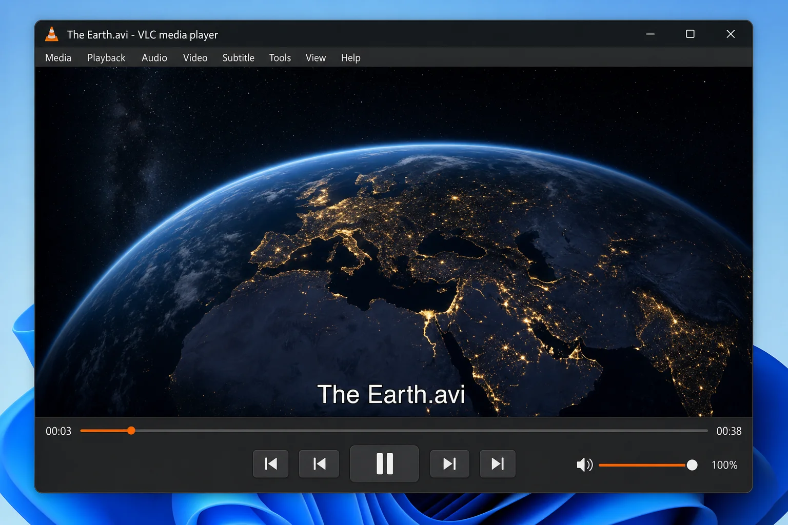 VLC media player successfully playing an AVI file on Windows 11