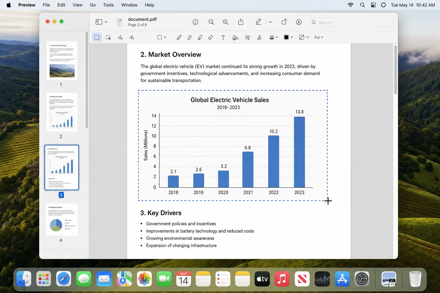 macOS screenshot crosshair cursor selecting an image area in a PDF open in Preview