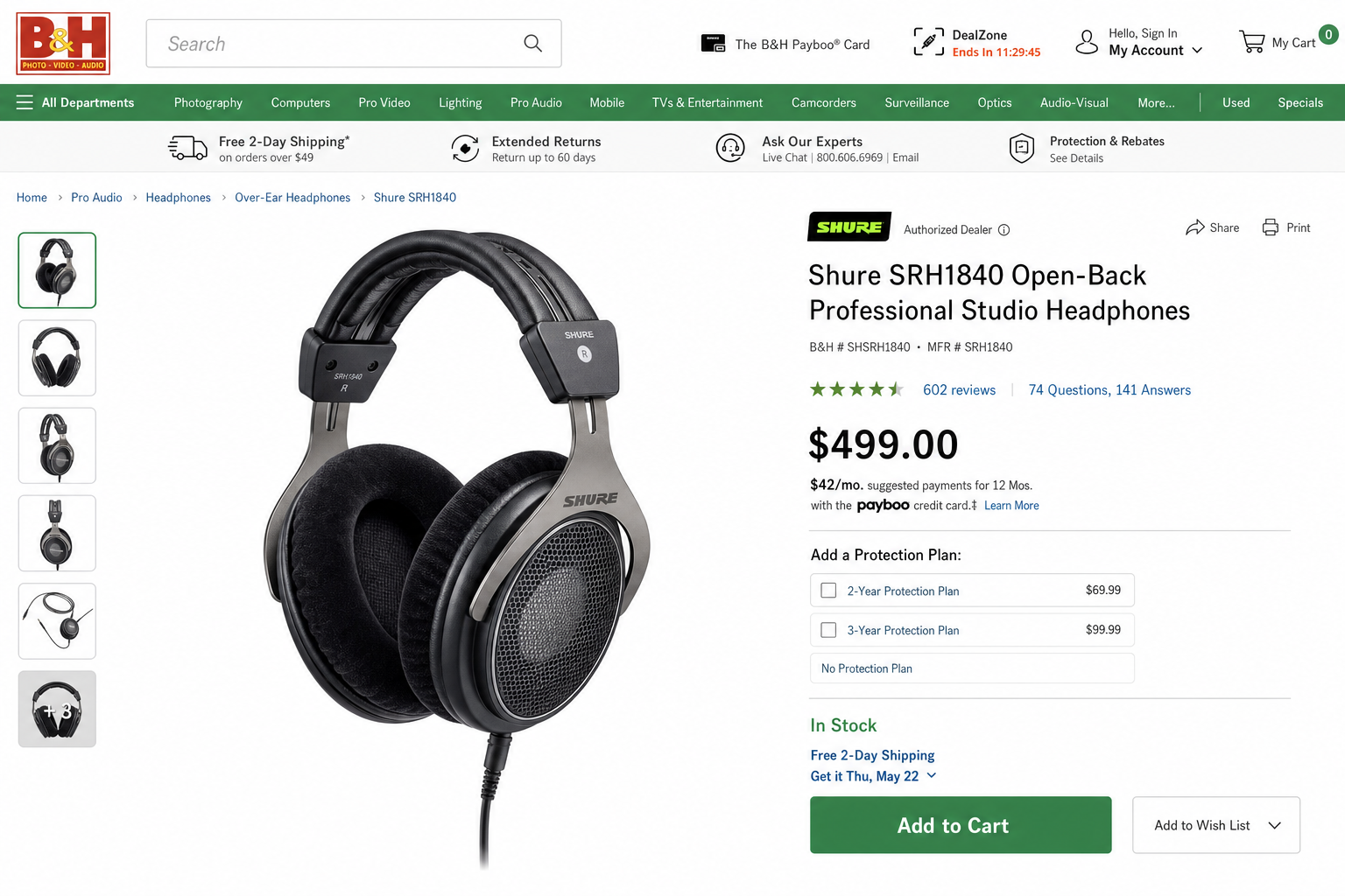 Product image of the Shure SRH1840 open-back professional studio headphones on a clean neutral background