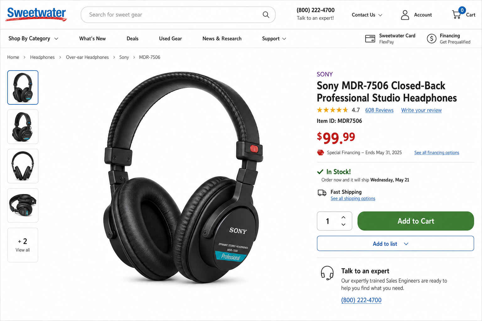 Product image of the Sony MDR-7506 closed-back professional studio headphones on a clean neutral background