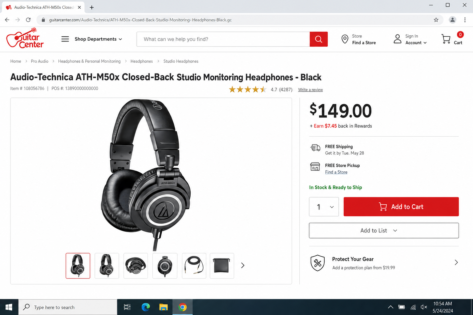 Product image of the Audio-Technica ATH-M50x closed-back studio headphones on a clean neutral background