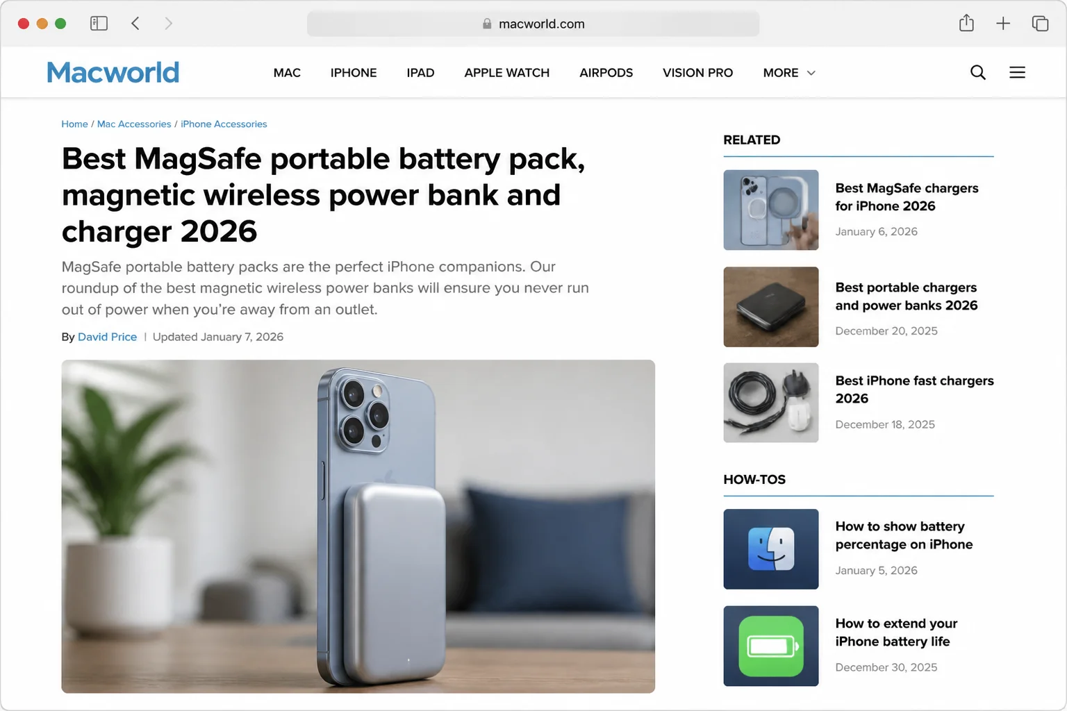 MagSafe magnetic power bank snapped onto the back of an iPhone, showing the magnetic connection and the slim profile of both devices together