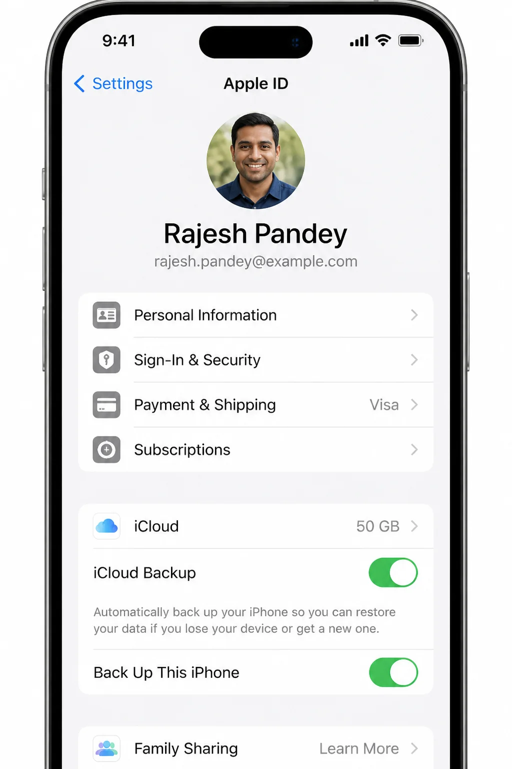 iPhone Apple Account iCloud settings page with iCloud Backup highlighted