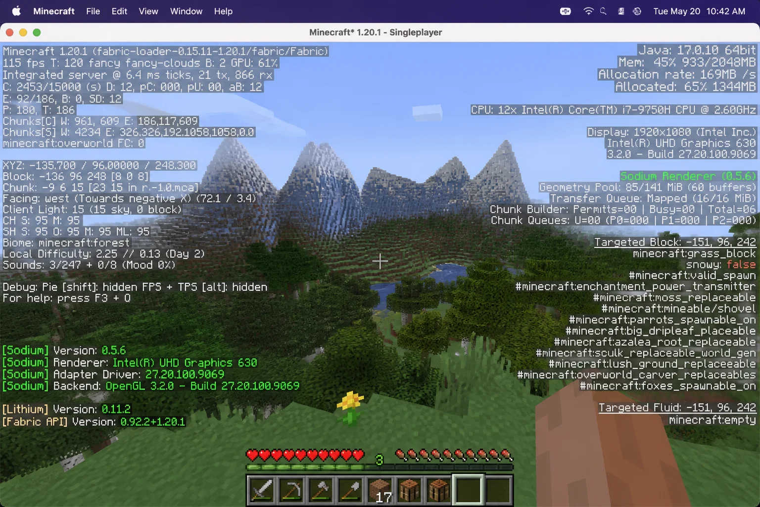 Reproducible Fabric-compatible performance-mod configuration screen with the active Minecraft and mod versions visible