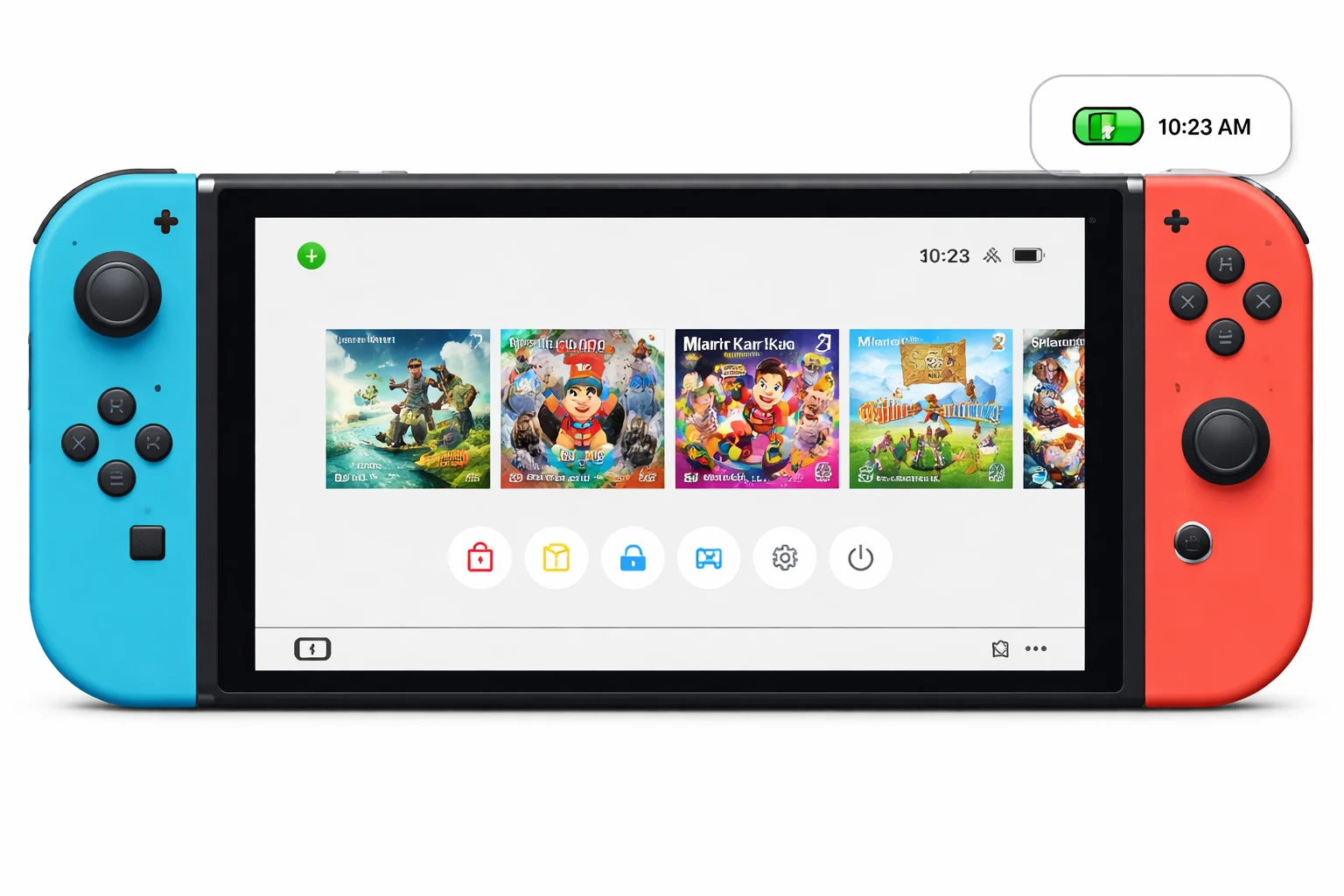 Console screen showing the charging icon in the top-right corner after the correct AC adapter is connected directly