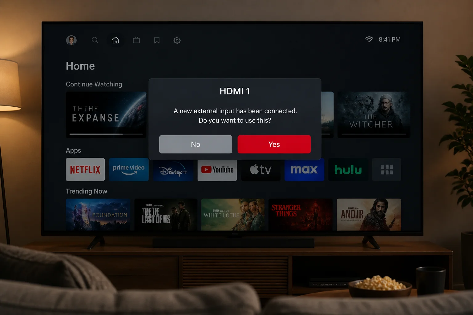 TV input menu with the numbered HDMI input connected to the Switch dock highlighted