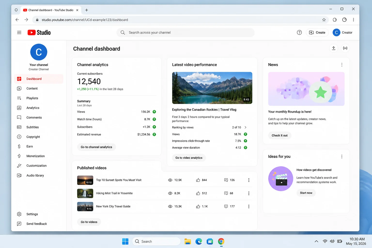 Windows desktop with a supported browser open to YouTube Studio