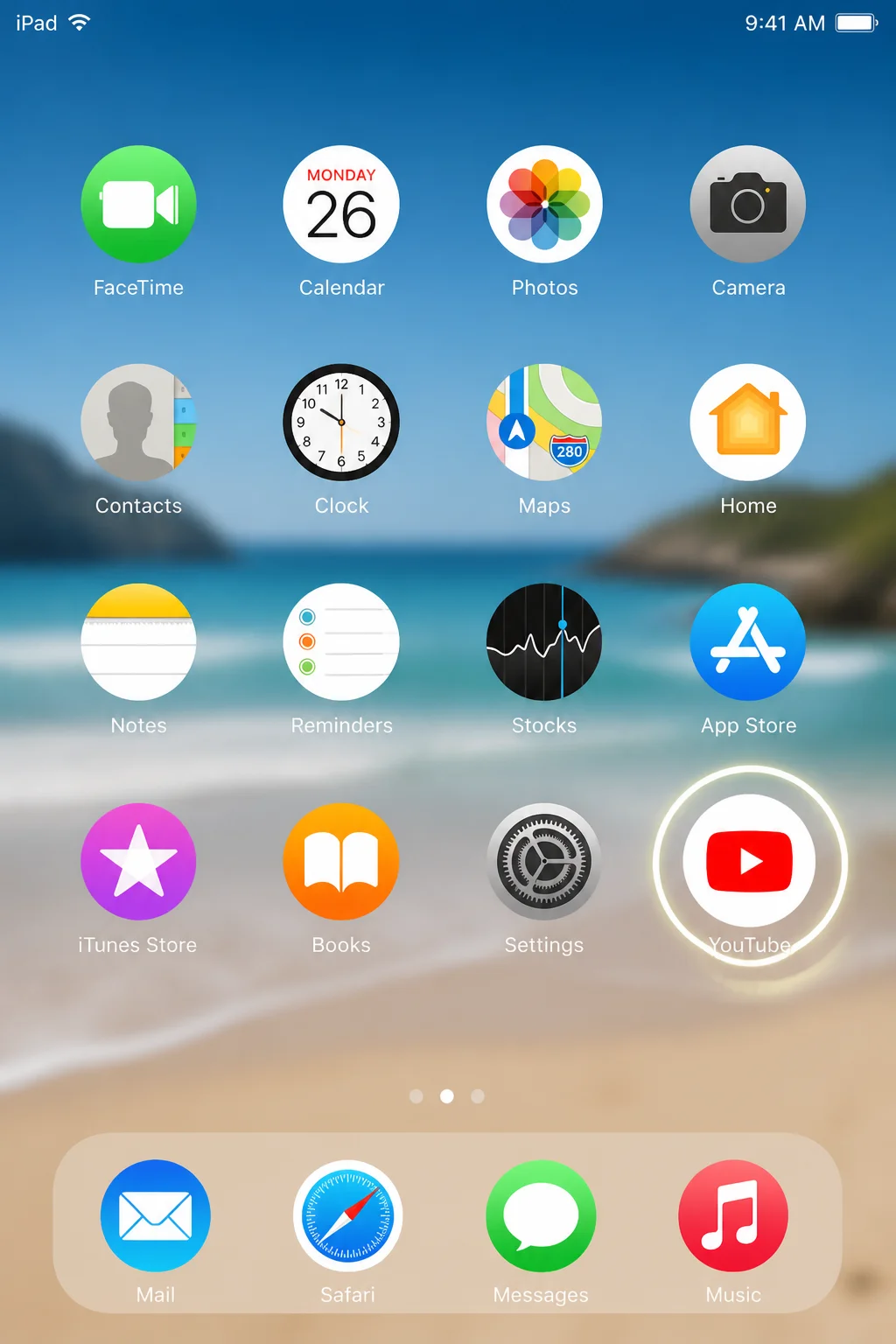 iPhone or iPad Home Screen with the YouTube app visible