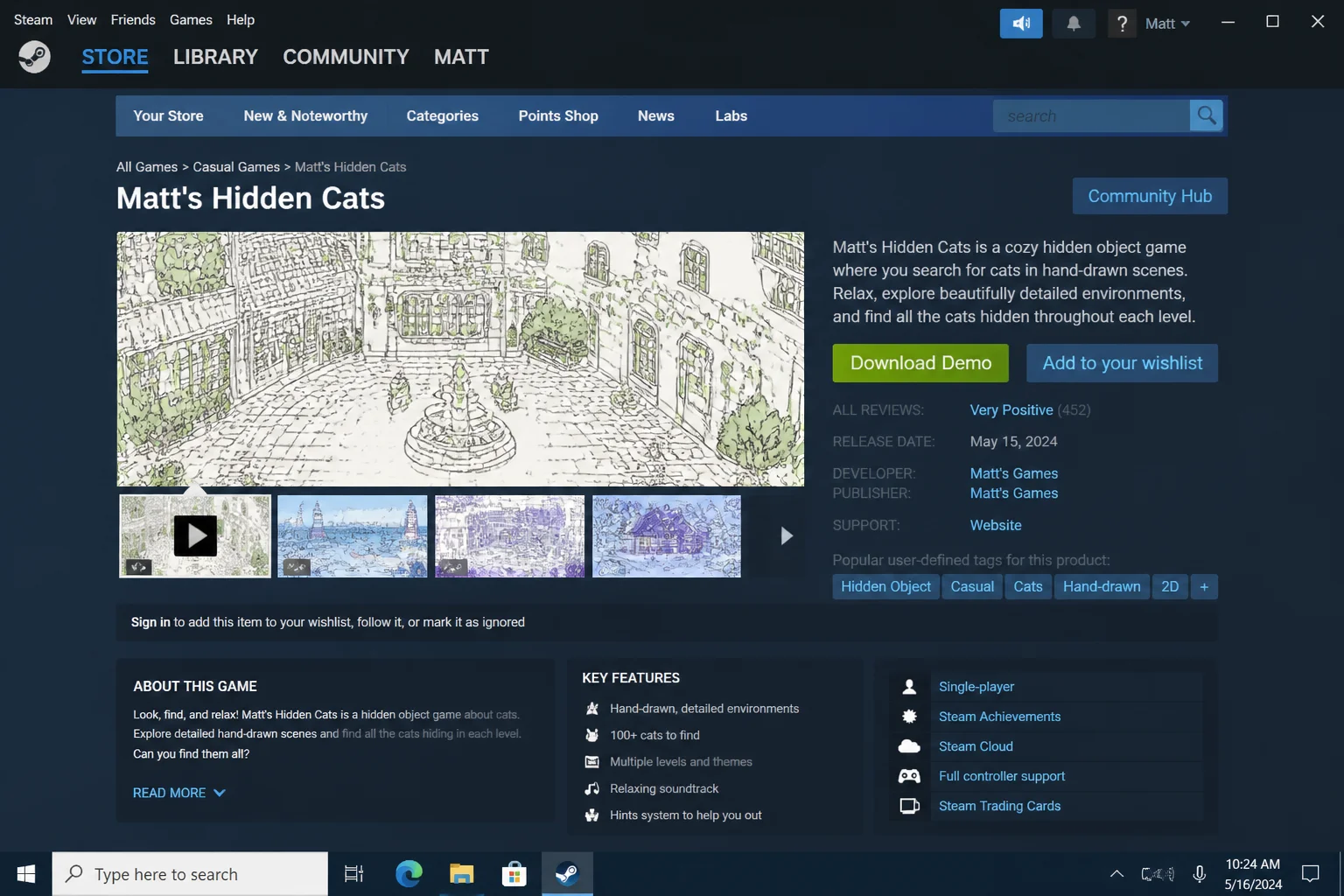 A Steam game store page showing the "Download Demo" button positioned next to the main purchase button