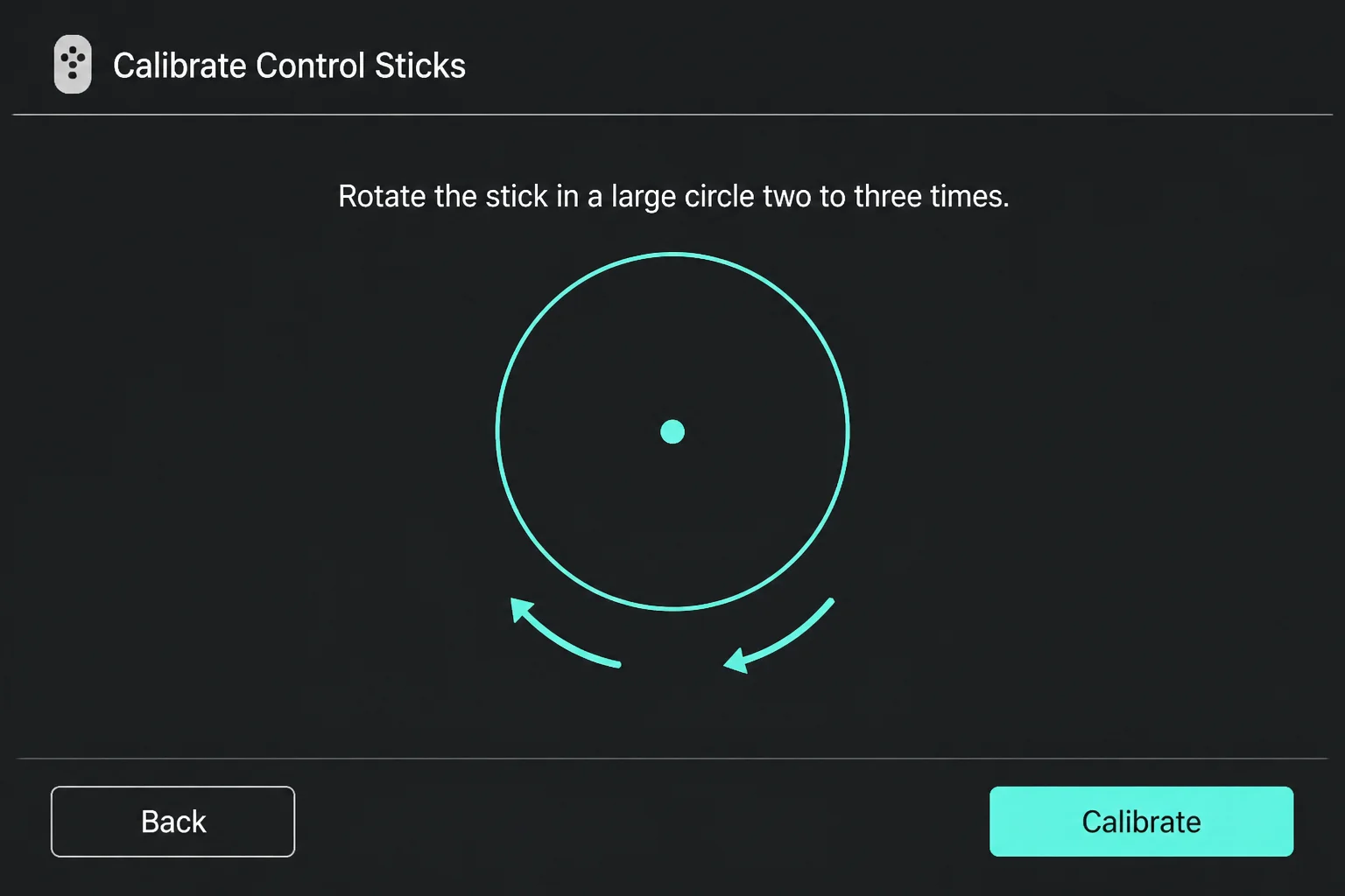 Nintendo Switch calibration interface showing a repeatable directional movement prompt
