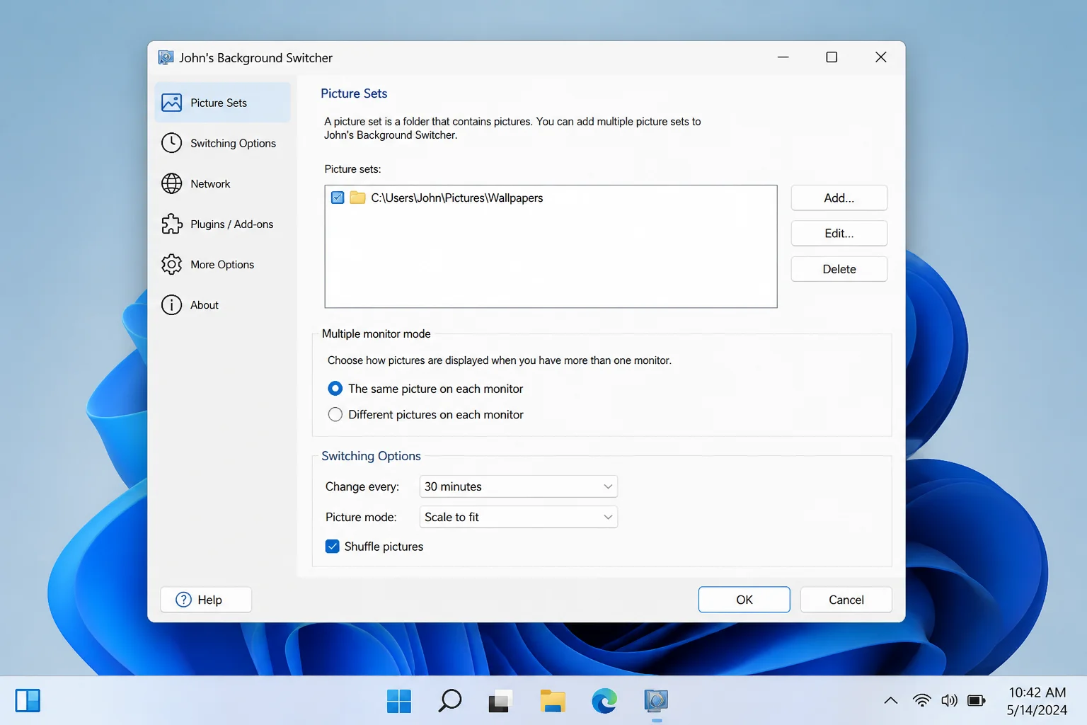 JBS Multiple monitors options section showing choices for same image on all monitors or different image per monitor