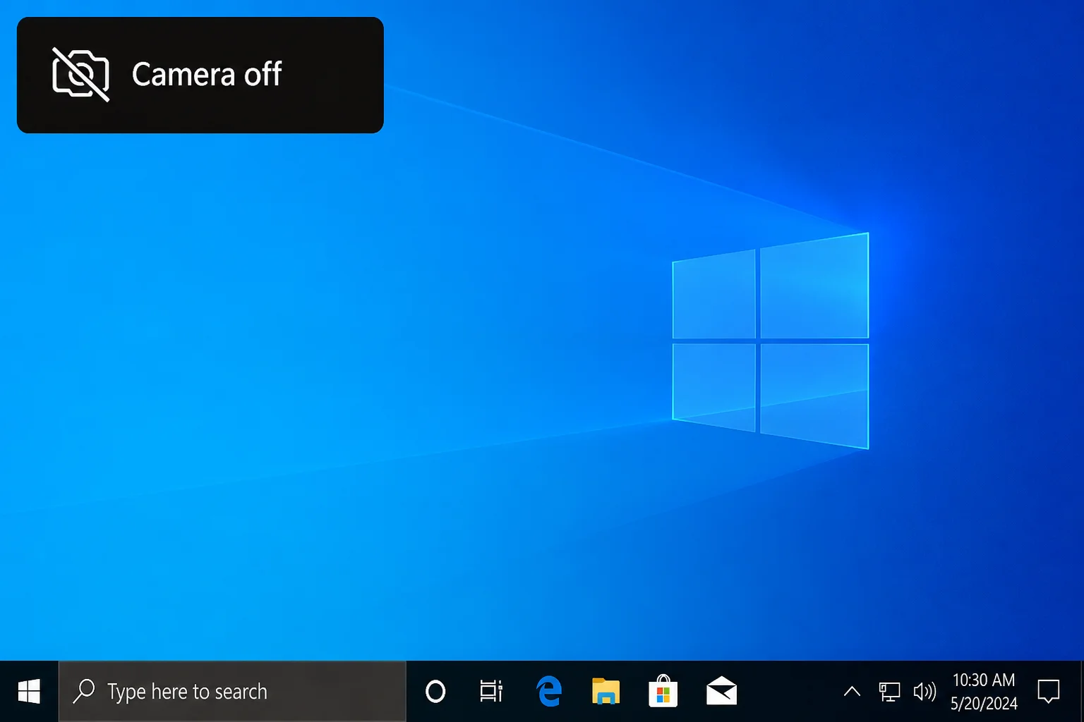 Windows desktop showing a Camera Off OSD notification appearing in the top-left corner of the screen