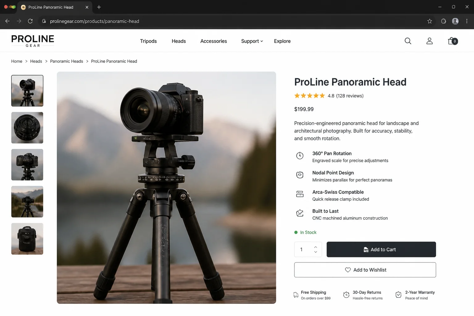 Mirrorless camera attached to a panoramic head on a sturdy tripod with rotation markings visible