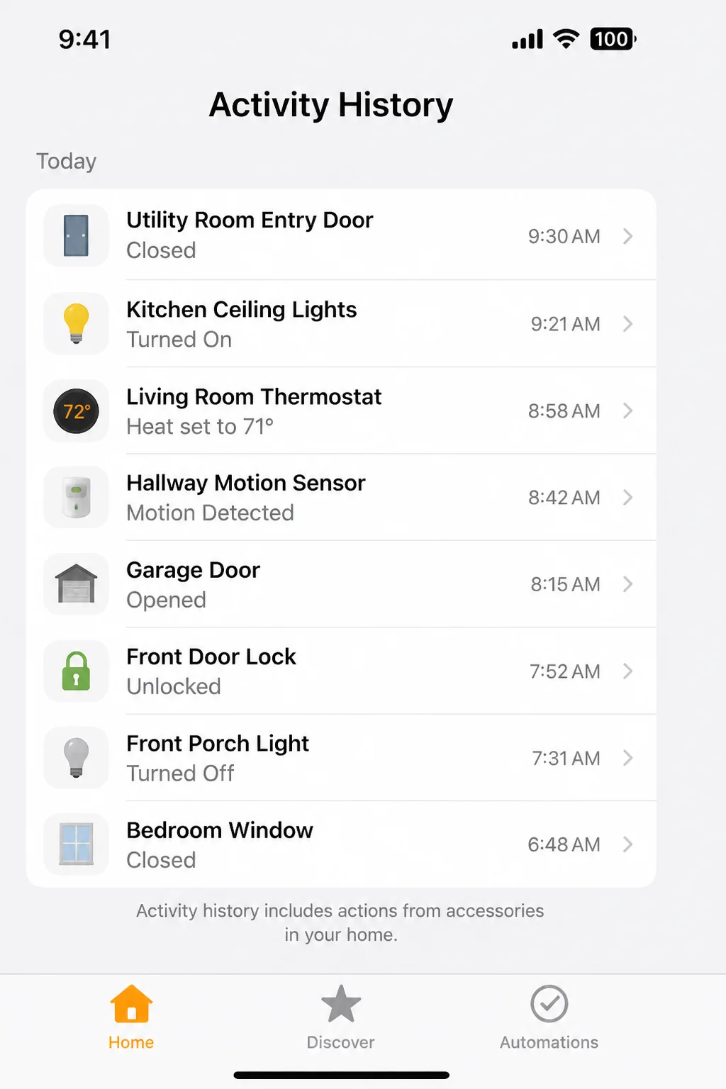 Accessory details showing the stable area where network alerts and View Details appear, with home, room, and device names hidden