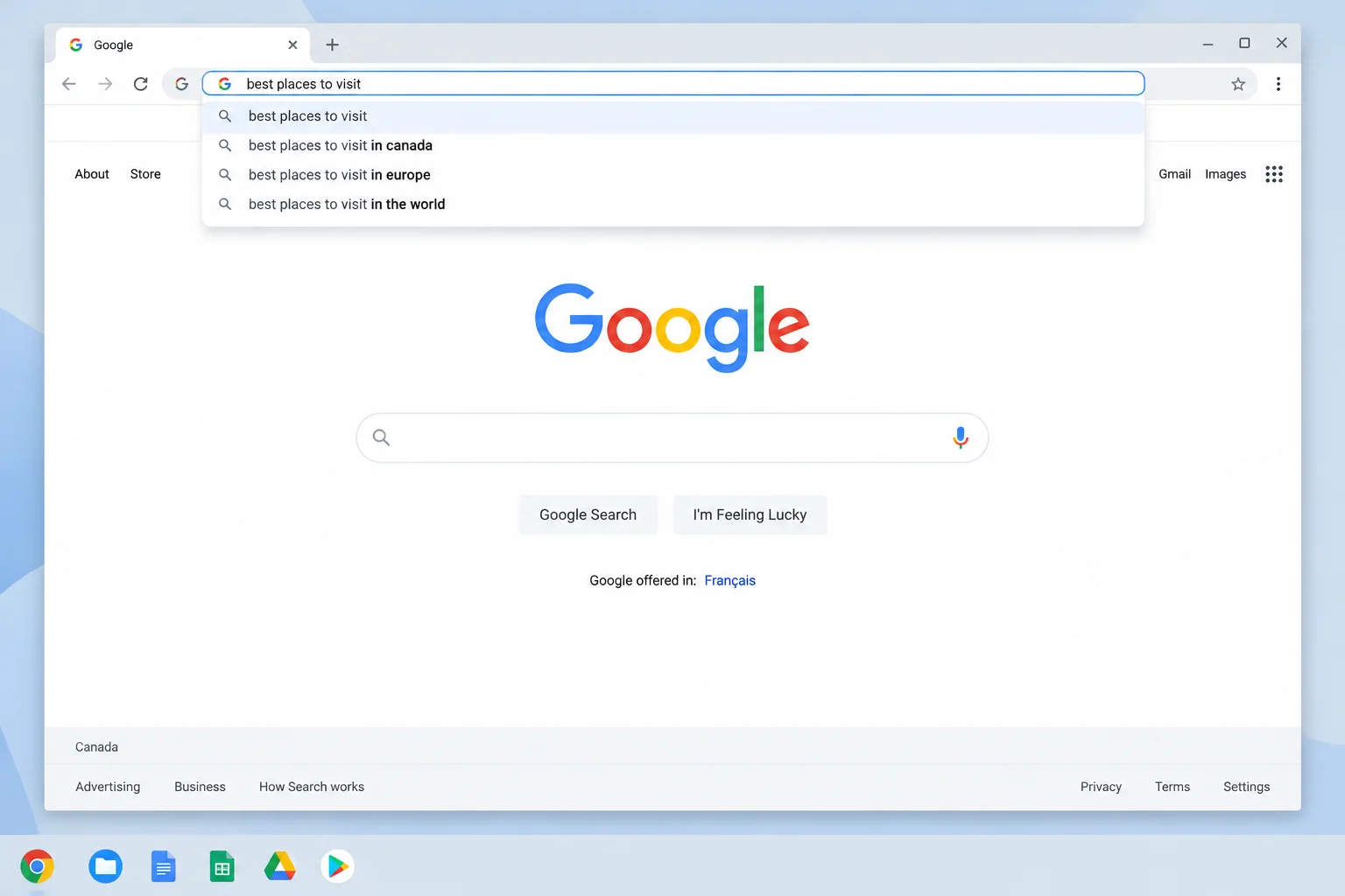 Chromebook desktop with a normal Chrome window open
